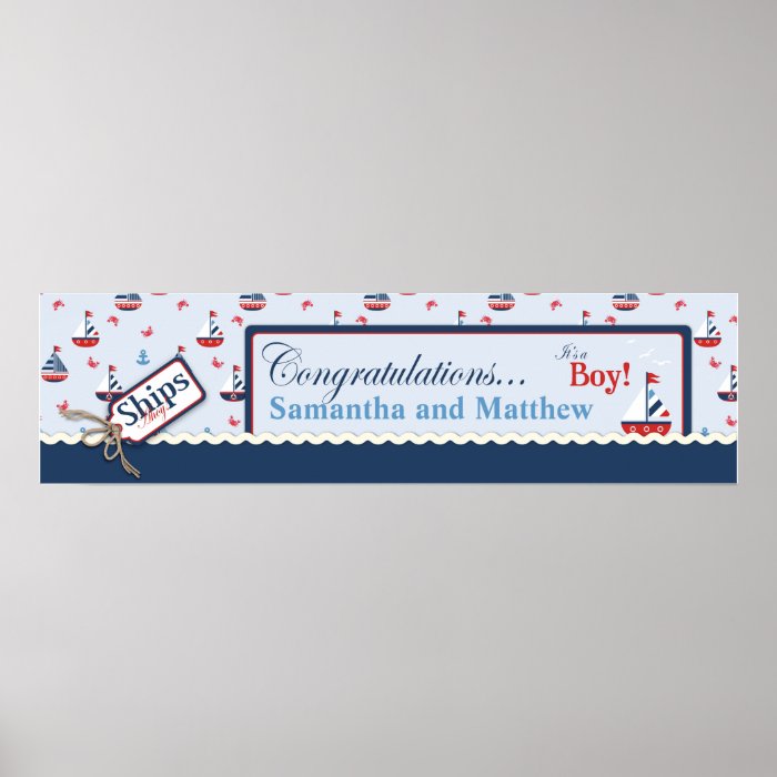 Sailboat Nautical Baby Shower Banner Posters