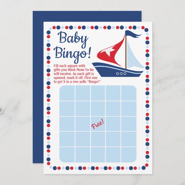 Sailboat Nautical Baby Shower Bingo Game Invitation (Front/Back)