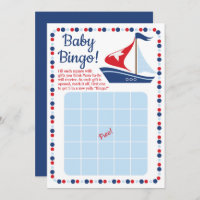 Sailboat Nautical Baby Shower Bingo Game Invitation