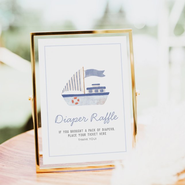 Sailboat Nautical Baby Shower Diaper Raffle Sign (Creator Uploaded)