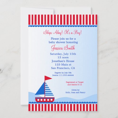 Sailboat Nautical Baby Shower Invitations