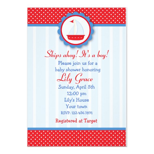 Sailboat Nautical baby shower invitations