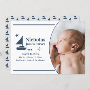 Sailboat Nautical Birth with Photo Announcemen Invitation