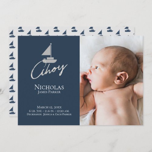 Sailboat Nautical Birth with Photo Announcement