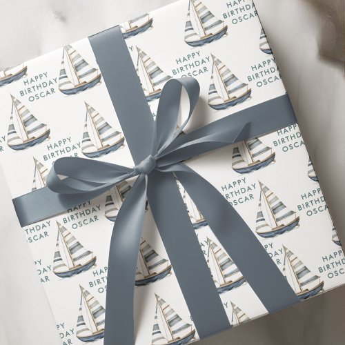 Sailboat Nautical Birthday I Wrapping Paper