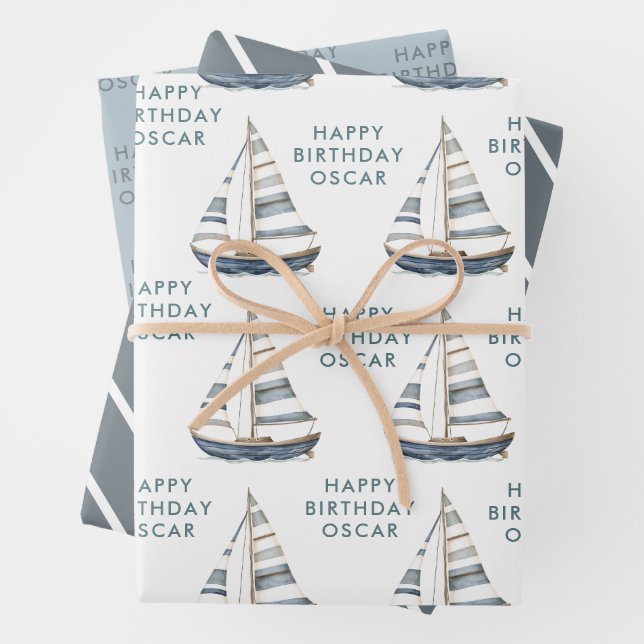 Sailboat Nautical Birthday I Wrapping Paper Sheets (In situ)