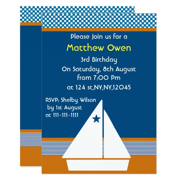Sailboat Nautical Birthday Party Invitation