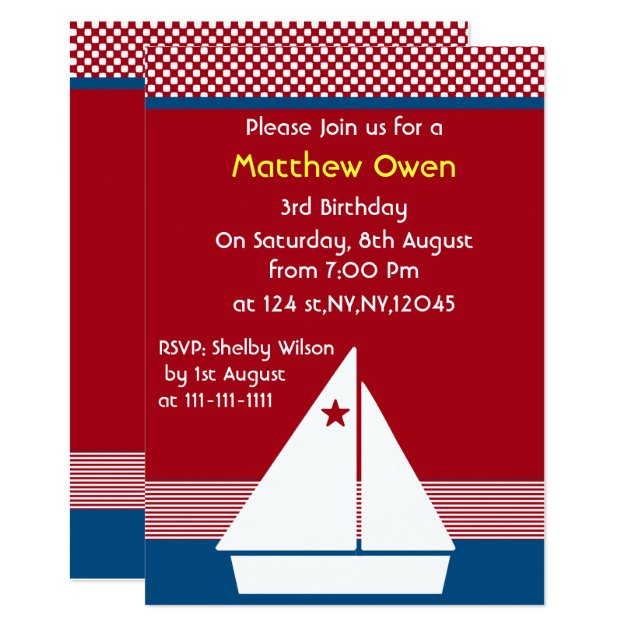 Sailboat Nautical Birthday Party Invitation