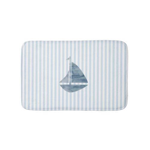 Sailboat Nautical Blue Stripe Bath Mat
