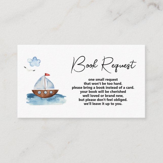 Sailboat Nautical Boy Baby Shower Book Request Enclosure Card (Front)