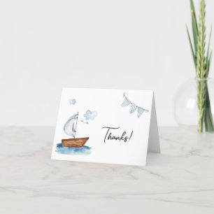 Sailboat Nautical Boy Baby Shower or Birthday Letterpress Thank You Card