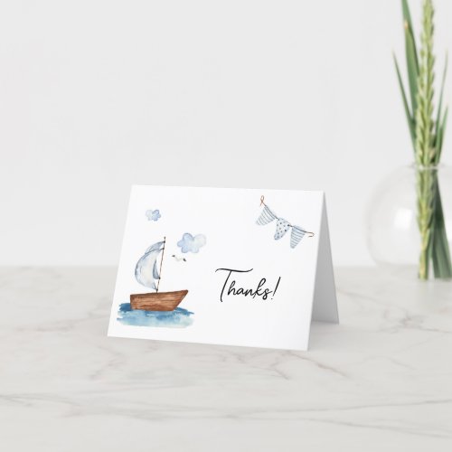 Sailboat Nautical Boy Baby Shower or Birthday Thank You Card