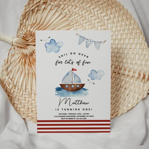 Sailboat Nautical Boy Birthday Invitation