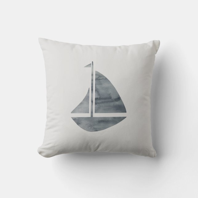 Sailboat Nautical Gray Beach Decor Pillow (Front)