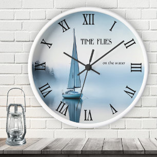 Sailboat Nautical Peace Round Clock