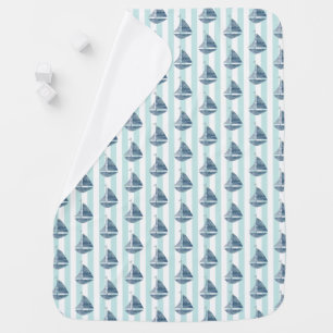 Sailboat Nautical Teal Stripe Baby Blanket