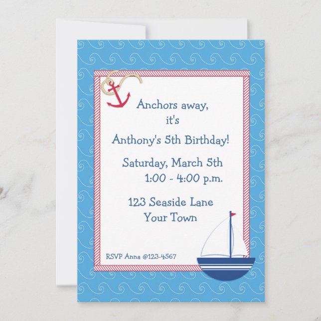Sailboat, Nautical Themed Invitation (Front)