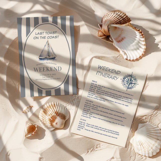 Sailboat Nautical Waves Bachelorette Weekend Invitation (Creator Uploaded)