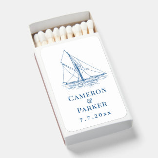 Sailboat Nautical Wedding Favor Navy Blue  Matchboxes