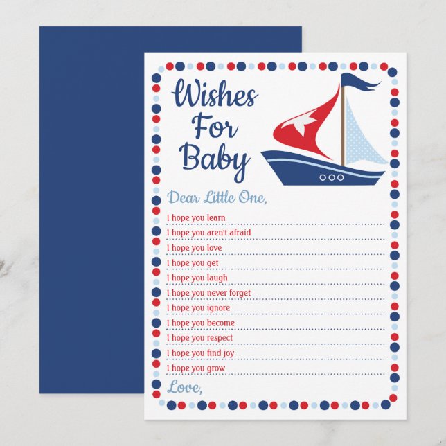 Sailboat Nautical Wishes For Baby Shower Game Invitation (Front/Back)