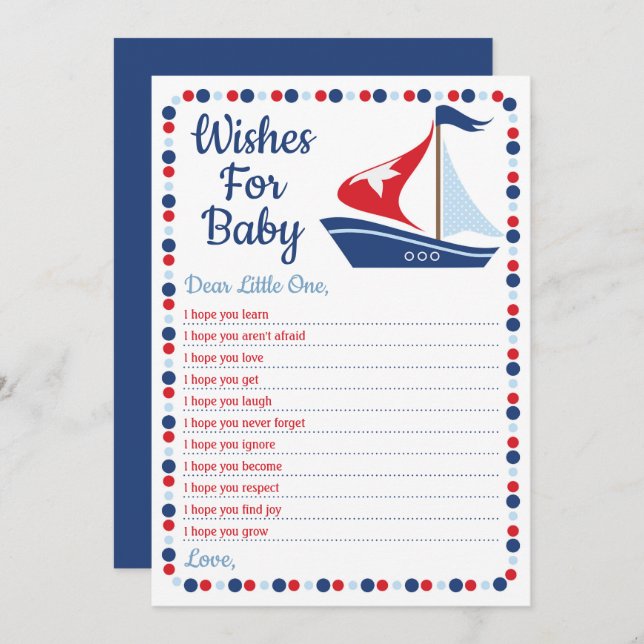 Sailboat Nautical Wishes For Baby Shower Game Invitation (Front/Back)