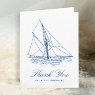 Sailboat Navy Blue Nautical Wedding Letterpress Thank You Card