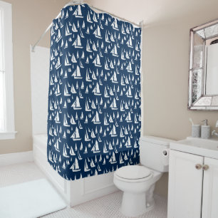 Sailboat Navy Blue Shower Curtain