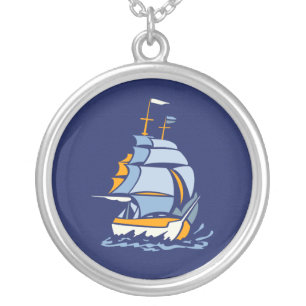 Sailboat necklace, customizable silver plated necklace