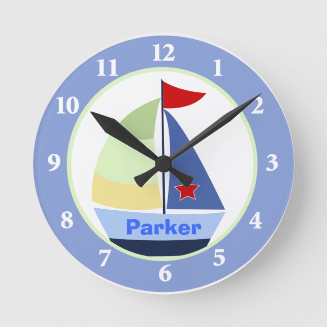 Sailboat Nursery Room Custom Wall Clock (Front)
