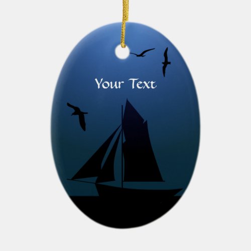 Sailboat Ocean Blue Nautical Oval Ornament