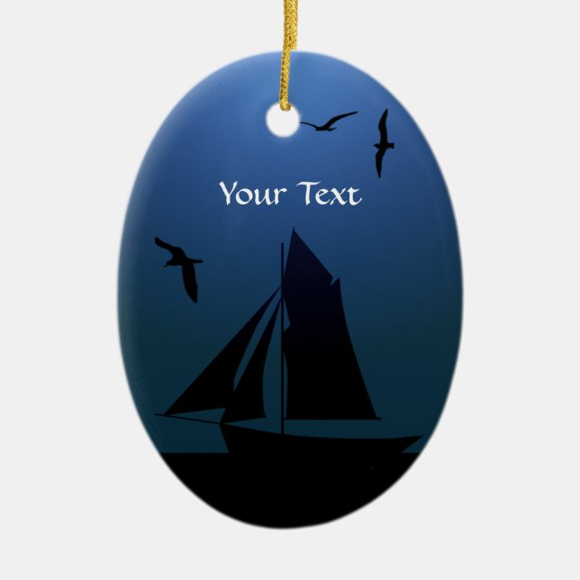 Sailboat Ocean Blue Nautical Oval Ornament (Front)