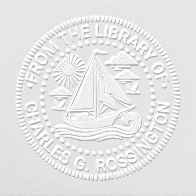 Sailboat Ocean Scene Library Book Name Embosser (Design)