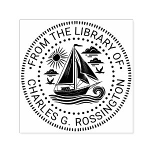 Sailboat Ocean Scene Library Book Name Self-inking Stamp