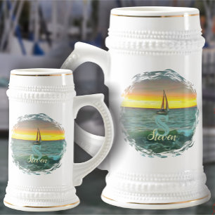 Sailboat on Banderas Bay 0884 Beer Stein