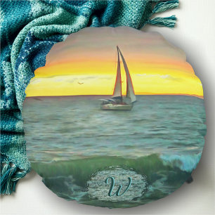 Sailboat on Banderas Bay 0884 Round Pillow