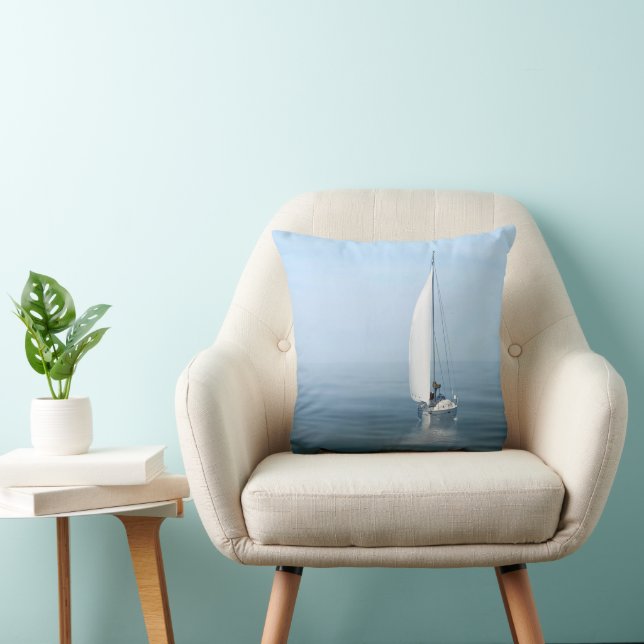 Sailboat On Blue Water Throw Pillow (Chair)