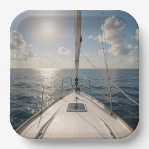 Sailboat On Calm Ocean Water Paper Plates