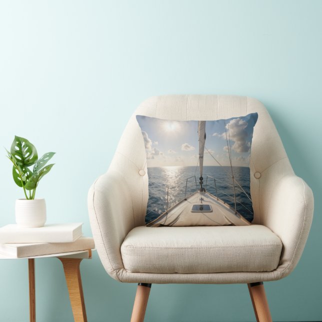 Sailboat On Calm Ocean Water Throw Pillow (Chair)