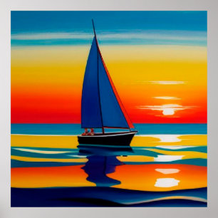 Sailboat on Calm Waters During a Vibrant Sunset Poster