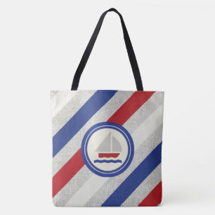 Sailboat on Classic Nautical Stripes Bag