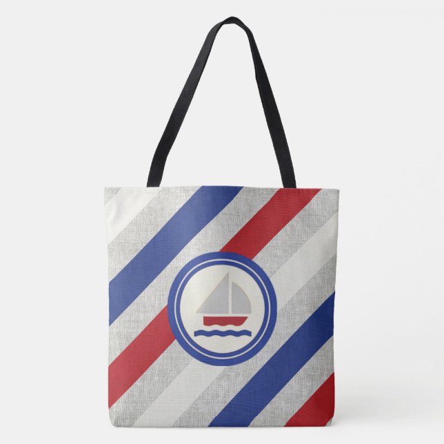 Sailboat on Classic Nautical Stripes Bag (Front)