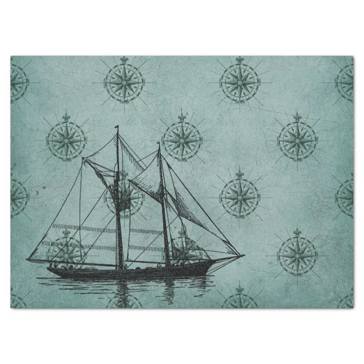 Sailboat on Green Decoupage Tissue Paper Zazzle