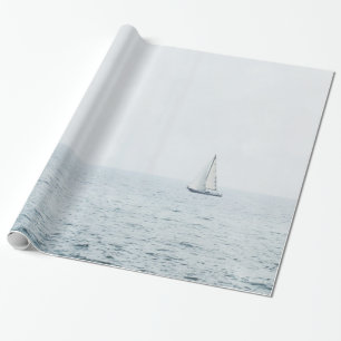 Sailboat on Misty Blue Ocean Sail Boat Sailing Wrapping Paper