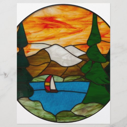 Sailboat on Mountain Lake Stained Glass Design Art