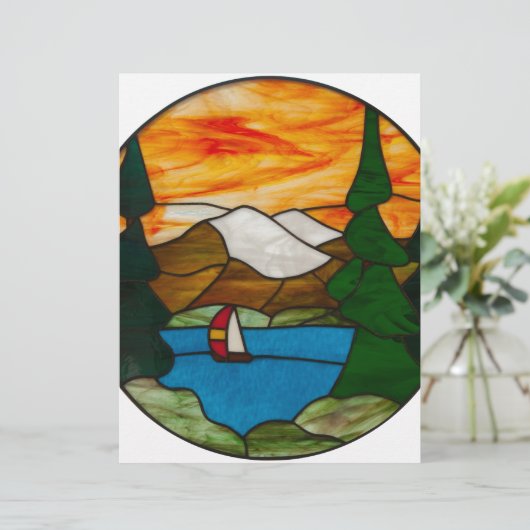 Sailboat on Mountain Lake Stained Glass Design Art (Standing Front)