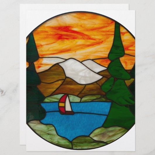 Sailboat on Mountain Lake Stained Glass Design Art (Front/Back)