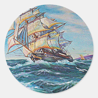 Sailboat on Rough Waters Oil Painting Classic Round Sticker
