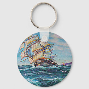 Sailboat on Rough Waters Oil Painting Keychain