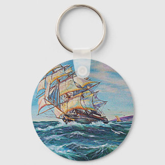 Sailboat on Rough Waters Oil Painting Keychain