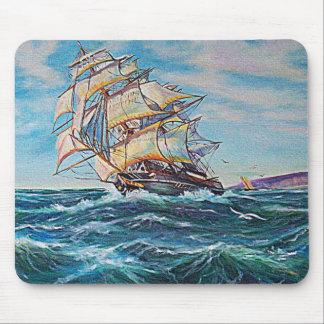 Sailboat on Rough Waters Oil Painting Mouse Pad